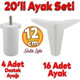 Badem10 20'li Set Sedir Lüks Mobilya Kanepe Koltuk Tv Ünitesi Yükseltici Destek Ayağı Ayakları 12 cm Beyaz