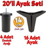 Badem10 20'li Set Sedir Lüks Mobilya Kanepe Koltuk Tv Ünitesi Yükseltici Destek Ayağı Ayakları 14 cm Siyah
