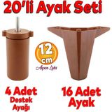 Badem10 20'li Set Sedir Lüks Mobilya Koltuk Kanepe Tv Ünitesi Destek Ayağı 12 cm Kahverengi Ayakları