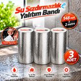 Badem10 3 Adet 148 mm 2 Metre Çatı Izolasyon Bandı Su Sızdırmaz Geçirmez Yalıtım Çamur Tamir Çatlak Boru Bant - Gümüş - Gri