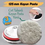 Badem10 ( 3 Adet ) Koyun Postu Pedi Ø 125 mm Pasta Cila Polisaj Süngeri Cırt Tabanlı Kuzu Postu Yünü Keçesi Parlatma - 0,25 lt