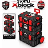 Badem10 3 Katlı Tekerlekli Takım Çantası Seti 3'lü Modüler Alet Organizeri Çekçekli Taşıma Kollu IP55 Toz Su - Renkli