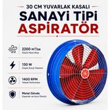 Badem10 30 cm Sanayi Tipi Aspiratör Fan 2200 M³/sa 220 V Monofaze Yuvarlak Metal Kasalı 130 W IP44 - Mavi - Kırmızı