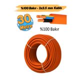 Badem10 (30 Metre) Çok Telli 3x2.5 mm %100 Bakır Elektrik Kablosu Turuncu Elektrikli Araç Şarj Uygun Uyumlu