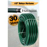 Badem10 (30 Metre) Dayanıklı 3 Katlı Sağlam Klasik Bahçe Çeşme Hortumu Su Sulama Yıkama Hortum 12.5 mm 1/2"