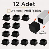 Badem10 (30X30 Mm) Iç Takoz Masa Sandalye Sehpa Ayak Tapası Kare Tıpa Papuç Parke Zemin Koruyucu 12 Adet - Siyah