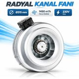 Badem10 315 mm Kanal Tipi Fan 1450 M³/h Yuvarlak Havalandırma Fanı Aksiyel Güçlü Hava Sirkülasyonu 230V - Gri