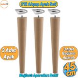 Badem10 3'lü Ahşap Sehpa Ayak Takımı 45 cm Zigon Puf Tabure Ayağı Masa Ayakları Açılı Bağlantı Aparatı Dahil