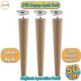 Badem10 3'lü Ahşap Sehpa Ayak Takımı - 50 cm Zigon Puf Tabure Ayağı - Masa Ayakları Açılı Bağlantı Aparatı Dahil