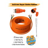 Badem10 3x2.5 mm 25 Metre Seyyar Uzatma Kablosu TTR CCA Telli Elektrik Kablo Kontrol Kalem Dişi Erkek Fiş