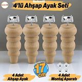 Badem10 4 Adet Ahşap 17 cm Bağlantı Aparat Mobilya Koltuk Kanepe Berjer Ayağı Yükseltici Ayakları M8 Civata