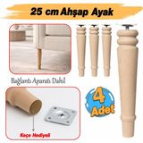 Badem10 (4 Adet) Bohem 25 cm Doğal Boyasız Ahşap Ayak Silindir Mobilya Koltuk Kanepe Ayağı & Montaj Aparat - Kahverengi