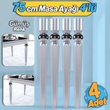 Badem10 4 Adet Elips Masa Dresuar Ayağı 75 cm Plastik Gümüş Gri Mutfak Yemek Masası Mobilya Ayakları