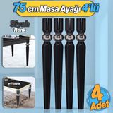 Badem10 4 Adet Elips Masa Dresuar Ayağı 75 cm Plastik Siyah Krom Ayak Mutfak Yemek Masası Mobilya Ayakları