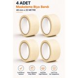 Badem10 (4 ADET) Maskeleme Bandı 25 METRE 48 MM Koruma Kağıt Bant Boyacı Tamir Ahşap Cam Metal Oto Yüzey