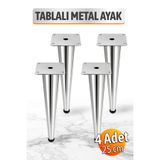Badem10 (4 Adet) Omaks 25 cm Düz Tablalı Krom Renk Metal Mobilya Sehpa Ayağı Dayanıklı Mobilya Ayak