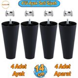 Badem10 4 Adet Vidalı Düz 14 Cm Siyah Plastik Mobilya Koltuk Kanepe Baza Yükseltme Yükseltici Ayağı Aparat Dahil