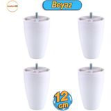 Badem10 4 Adet Vidalı Oval 12 Cm (BEYAZ) Plastik Mobilya Yükseltici Yükseltme Koltuk Kanepe Baza Ayağı Ayakları