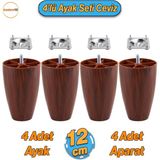 Badem10 4 Adet Vidalı Oval 12 Cm (CEVİZ) Plastik Mobilya Koltuk Kanepe Yükseltici Baza Ayağı Ayakları Aparat Dahil
