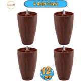 Badem10 4 Adet Vidalı Oval 12 Cm (CEVİZ) Plastik Mobilya Yükseltici Yükseltme Koltuk Kanepe Baza Ayağı Ayakları