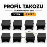 Badem10 (40X40 Mm) 8 Adet Kademeli Iç Kelebek Profil Takozu Kare Masa Sandalye Sehpa Ayak Tapası Tıpa Papuç - Siyah
