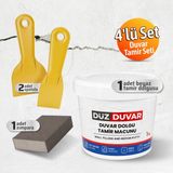 Badem10 (4'lü) Duvar Tamir Seti Beyaz 1000 gr Dolgu Tamir Macunu + 2 Adet Plastik Spatula + Kübik Zımpara - 1 Adet