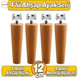 Badem10 4'lü Set Ahşap 12 cm Mobilya Koltuk Kanepe Sehpa Masa Ayağı Ayakları M8 Civatalı Bağlantı Aparatlı