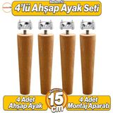 Badem10 4'lü Set Ahşap 15 cm Mobilya Koltuk Kanepe Sehpa Masa Ayağı Ayakları M8 Civatalı Bağlantı Aparatlı