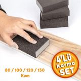 Badem10 (4'LÜ SET) Takoz Sünger Zımpara 80-100-120-150 Kum Karma Paket Kübik El Zımparası Islak Kuru - 4 Adet
