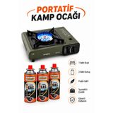 Badem10 (4'lü Set) Taşınabilir Portatif Kamp Ocağı Tek Gözlü 3 Adet Kartuş Gezi Piknik Yemek Pişirme Ocağı