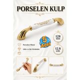 Badem10 (5 Adet) Goldya Porselen Beyaz Gold 160 mm 16 cm Mobilya Çekmece Mutfak Dolap Kulpları Kulbu Kulpu