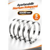 Badem10 [5 Adet] Hortum Kelepçesi Tork Ayarlı 60x80 mm Paslanmaz Çelik Boru Metal Kelepçe Ayarlanabilir klips