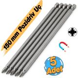 Badem10 (5 Adet) Mıknatıslı 150 mm Pozidriv Bits Uç Pz2 Manyetik 1/4" Matkap Ucu 15 cm Güçlü Tayvan Çeliği
