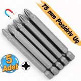 Badem10 (5 Adet) Mıknatıslı 75 mm Pozidriv Bits Uç Pz2 Manyetik 1/4" Matkap Ucu 7.5 cm Güçlü Tayvan Çeliği