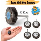 Badem10 (5 Adet) Saplı Pimli Mini 80 Kum Flap Yaprak Mop Zımpara Taşı Matkap Dremel Uyumlu Taşlama Aksesuarı - 50 mm - Renkli - 1 Adet