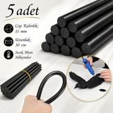 Badem10 (5 Adet) Siyah Renk Kalın Sıcak Mum Silikon 11 mm Çubuk Hobi Süs Hediyelik Eşya Maket Yapıştırma Slikon