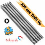 Badem10 (5 Adet) Tayvan Çeliği Mıknatıslı Yıldız Ph2 Bits Uç Manyetik 1/4" Matkap Ucu 20 cm Uzunluk - 100 mm (10 cm) - Gri