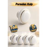 Badem10 (5 Adet) Vintage Porselen Yuvarlak Beyaz Renk Kulp Mobilya Gardrop Dolabı Kapak Kulpu Çekmece Kulbu
