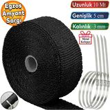 Badem10 5 metre 10 cm Cam Elyaf Eksoz Sargısı Metal Kelepçe Manifold Sargı Bezi Yanmaz Bant Siyah Amyant 3 mm (Kalınlık)