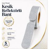 Badem10 (5 Metre) 5 cm Tüvtürk Onaylı Reflektörlü Bant Beyaz Kesikli Reflektif Fosforlu Şerit Ikaz Bandı