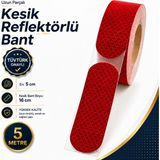 Badem10 (5 Metre) 5 cm Tüvtürk Onaylı Reflektörlü Bant Kırmızı Kesikli Reflektif Fosforlu Şerit Ikaz Bandı