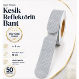 Badem10 (50 Metre) 5 cm Tüvtürk Onaylı Reflektörlü Bant Beyaz Kesikli Reflektif Fosforlu Şerit Ikaz Bandı