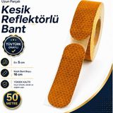 Badem10 (50 Metre) 5 cm Tüvtürk Onaylı Reflektörlü Bant Sarı Kesikli Reflektif Fosforlu Şerit Ikaz Bandı