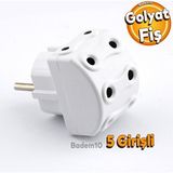 Badem10 5'li Fiş Priz Golyat Çoklu Grup Priz Çoğaltıcı Beşli Golyat Elektrik Prizi (Beyaz)