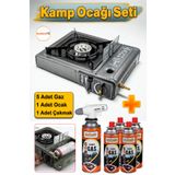 Badem10 5'li Gaz Taşınabilir Portatif Kamp Ocağı Tekli Tek Gözlü Gri Renk Kartuşlu Piknik Tüp Bağlantı Ocak