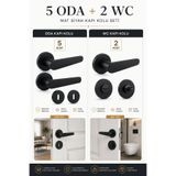 Badem10 (7 Takım) 5 Oda + 2 Wc Kayı Mat Siyah Rozetli Kapı Kolu Seti Modern Şık Kapı Kolu Takımı Kolları