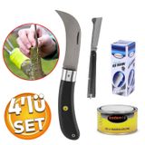 Badem10 Ağaç Dal Aşılama 4'lü Seti Plastik Saplı Bıçak Çakı Soğuk Aşı Macunu Şeffaf Bant Bağ Budama Bıçağı