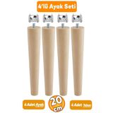 Badem10 Ahşap (20 CM) Sehpa Konsol Puf Tv Ünitesi Ayağı Ayakları M8 Civatalı Bağlantı Aparatlı 4'lü Set