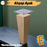 Badem10 Ahşap Ayak 15 cm Kare Bağlantı Aparatı Dahil Mobilya Koltuk Kanepe Sehpa Masa Ayağı Ayakları Boyasız