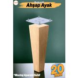 Badem10 Ahşap Ayak 20 cm Kare Bağlantı Aparatı Dahil Mobilya Koltuk Kanepe Sehpa Masa Ayağı Ayakları Boyasız